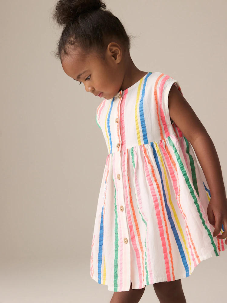Rainbow Stripe Button Through Summer Dress (3mths-10yrs) | Next AU