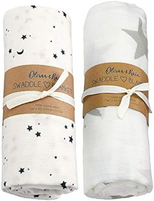 Oliver & Rain Boy, Girl, Unisex Organic Muslin Swaddle Baby Blanket, Stars | Amazon (US)