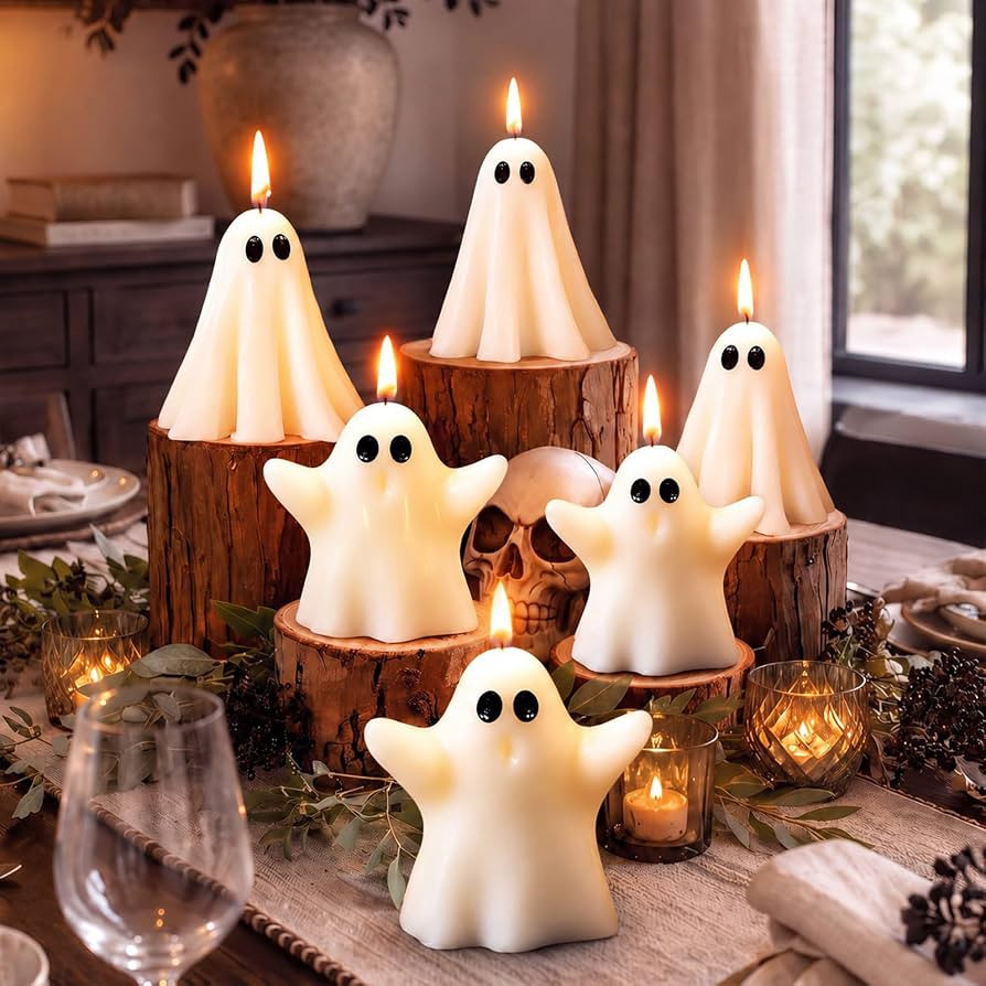 Conelist 6 Pcs Halloween Ghost Candles for Mantel Party Spooky Home Decor | Amazon (US)