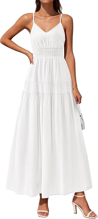 KIRUNDO Summer Dresses for Women Spaghetti Strap Sleeveless High Waist Flowy Boho Maxi Dress Beac... | Amazon (US)