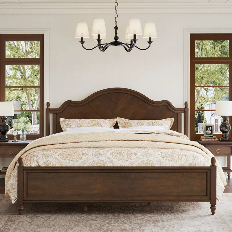 Mid-Century Modern Solid Wood Bed with Herringbone-Inspired Pattern Headboard | Wayfair North America