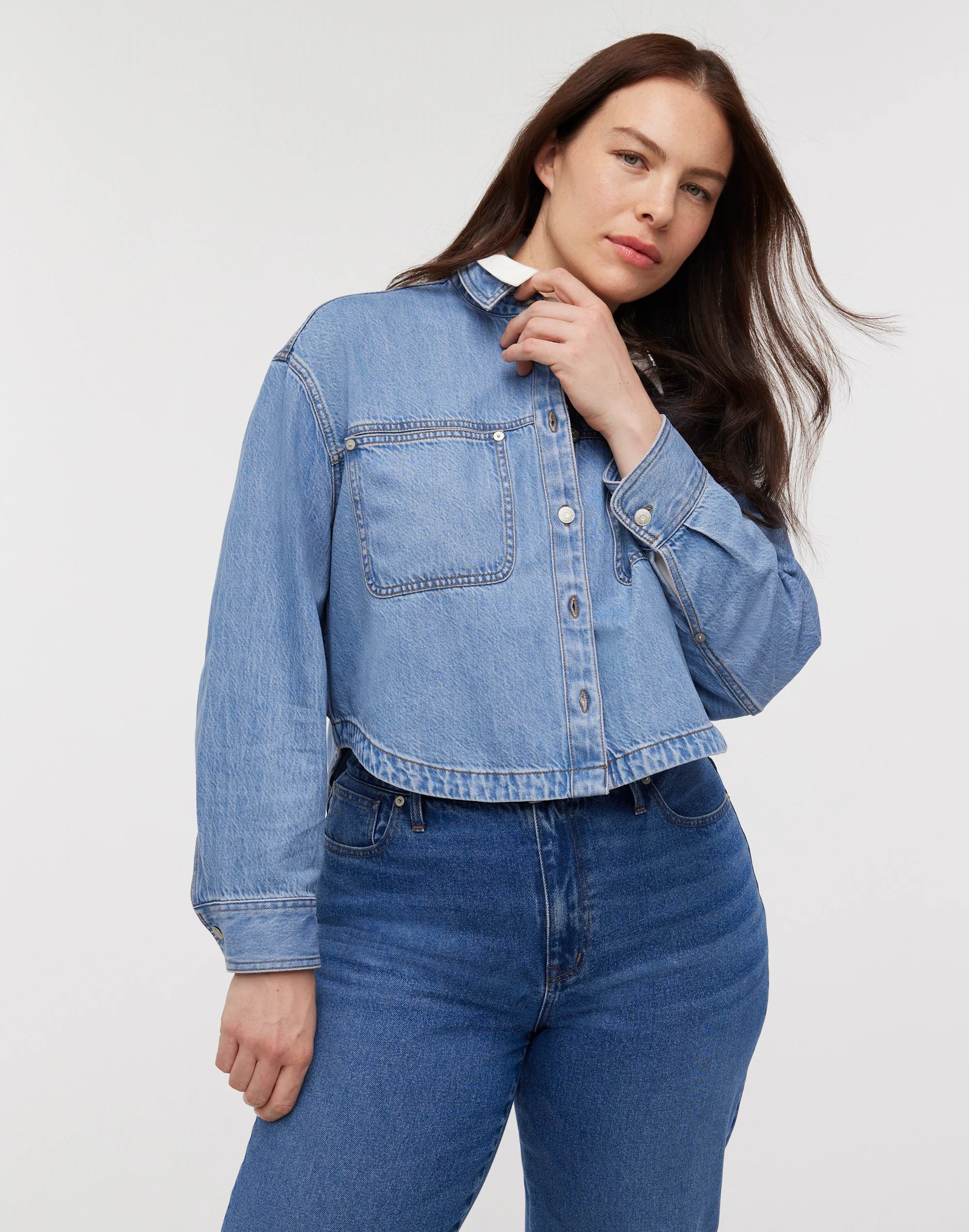 Denim Long-Sleeve Crop Shirt | Madewell