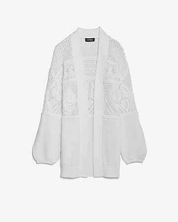 Mixed Stitch Balloon Sleeve Cardigan | Express