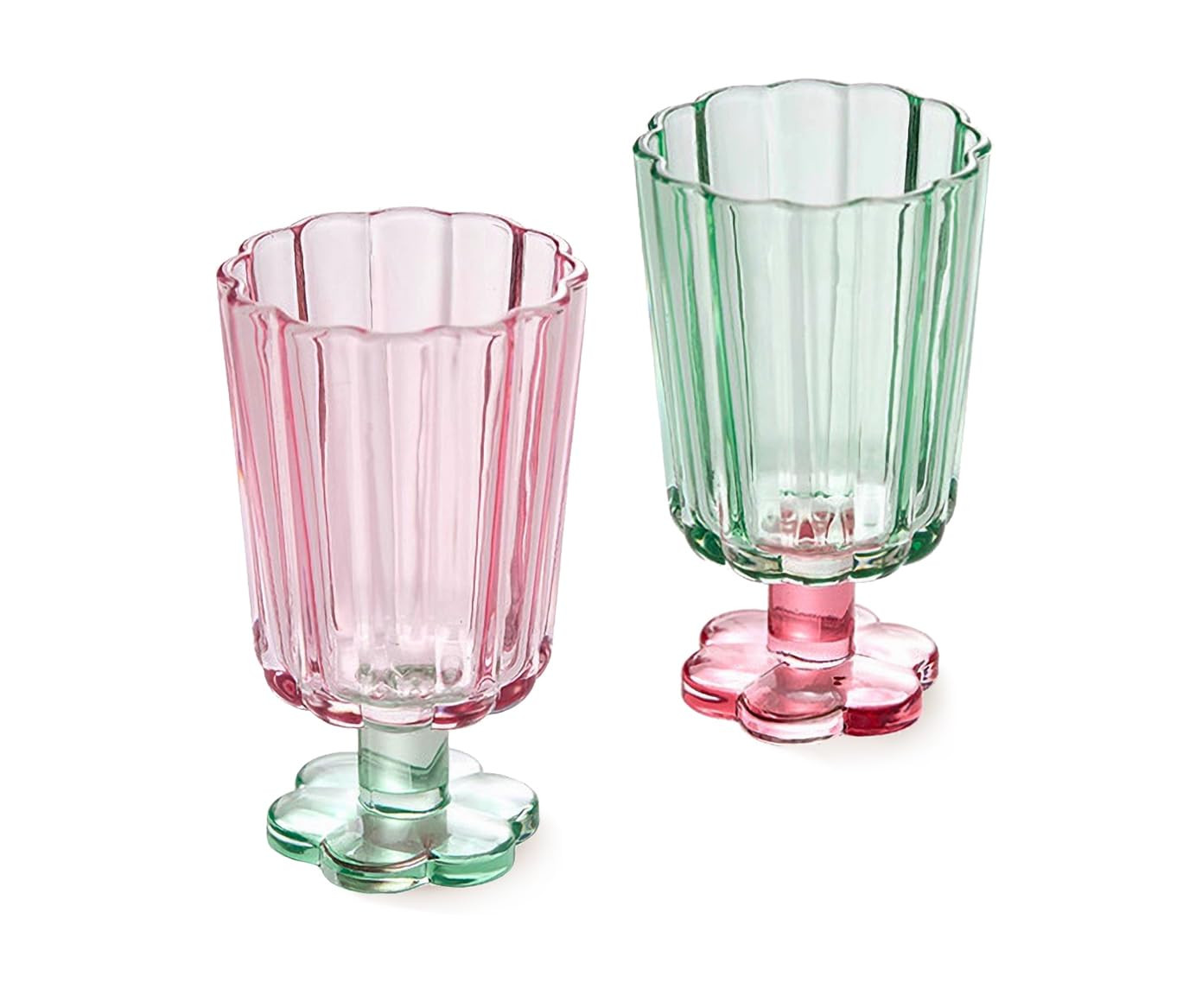 Tall Ripple Drinking Glasses Set of 2 (Pink & Green), Flower Petal Style Glass Goblet, Suitable f... | Amazon (US)