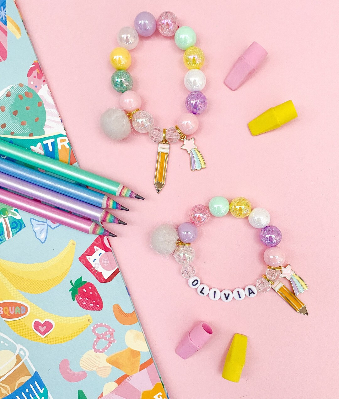 Back to School Kids Pencil Charm Bracelet Wishing Star - Etsy | Etsy (US)