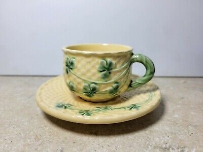 Bordallo Pinheiro Majolica Yellow Shamrock Cup & Saucer Portugal Demitasse | eBay AU