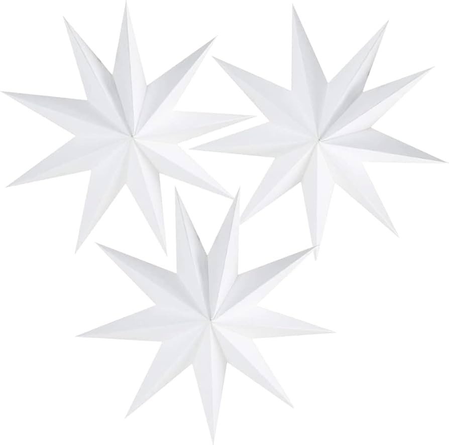 3 Pieces 3D 12" Large Paper Star White Hanging Paper Star Decorations for Weddings, Christmas Hol... | Amazon (US)