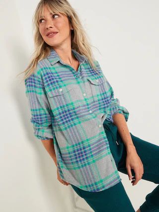 Oversized Plaid Flannel Boyfriend Tunic Shirt for Women | Old Navy (US)