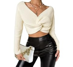 HOTOUCH Women's V Neck Criss Cross Sweaters Pullover Twisted Long Sleeve Knitted Sweater Blouse | Amazon (US)