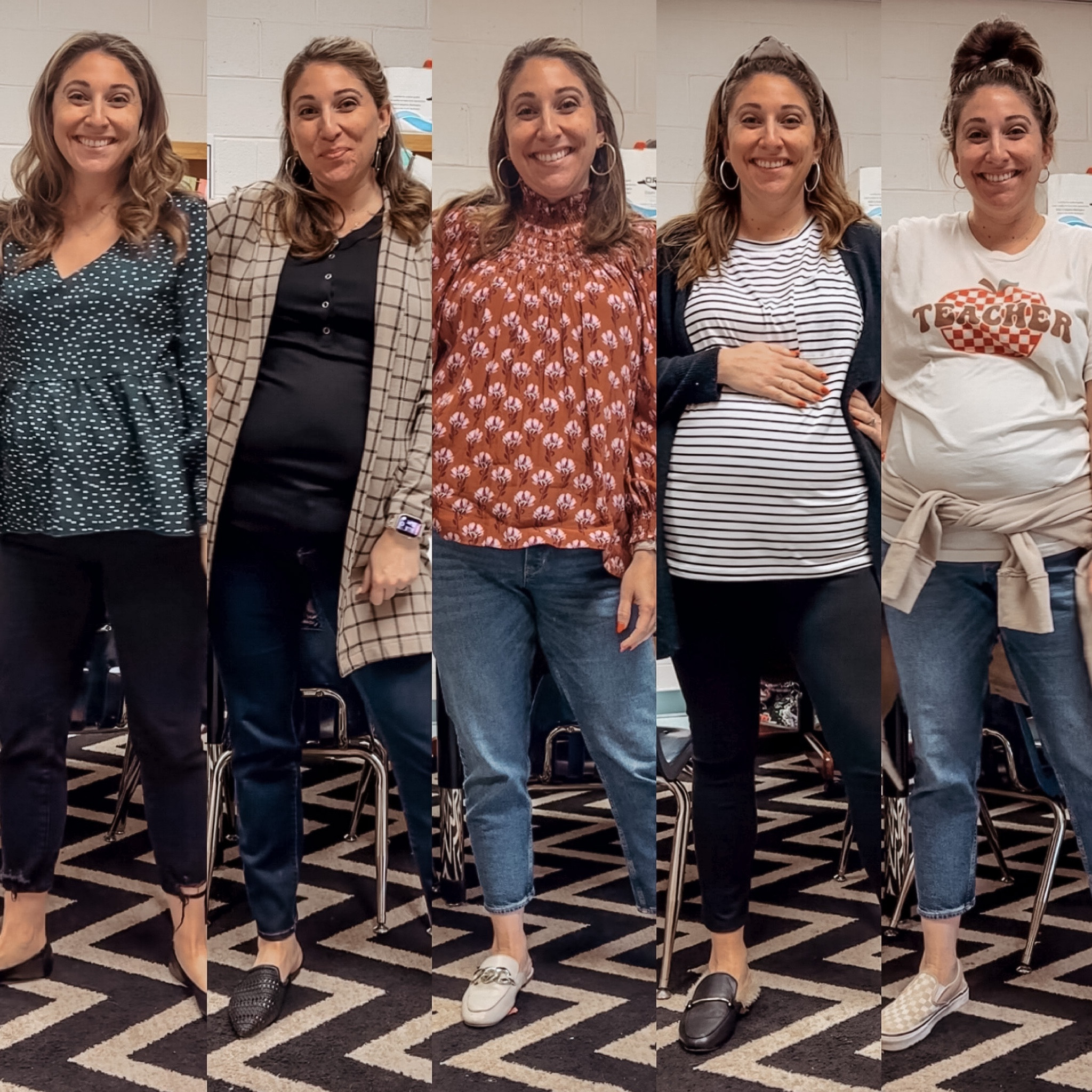 Teacher outfits of the week! Sizing from left to right
Top XL / jeans 14 (wearing with belly band) / tank L / coatigan L / jean maternity 14 / Zara top L (linking similar) / jeans maternity 14 / striped top XL / cardigan M / leggings maternity L / tee XL / jeans maternity 14 / shocket L / mules tts / torys half size up / vans tts 

#LTKworkwear #LTKstyletip #LTKbump