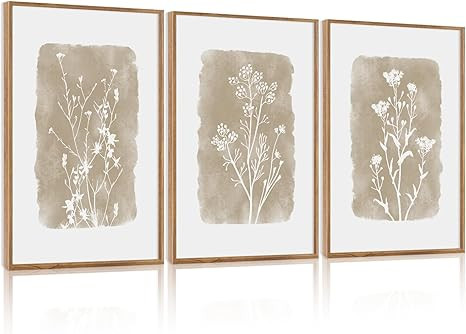 CHDITB Vintage Floral Framed Canvas Wall Art Set Of 3, Minimalist Wall Decor, Nature Inspired Wil... | Amazon (US)