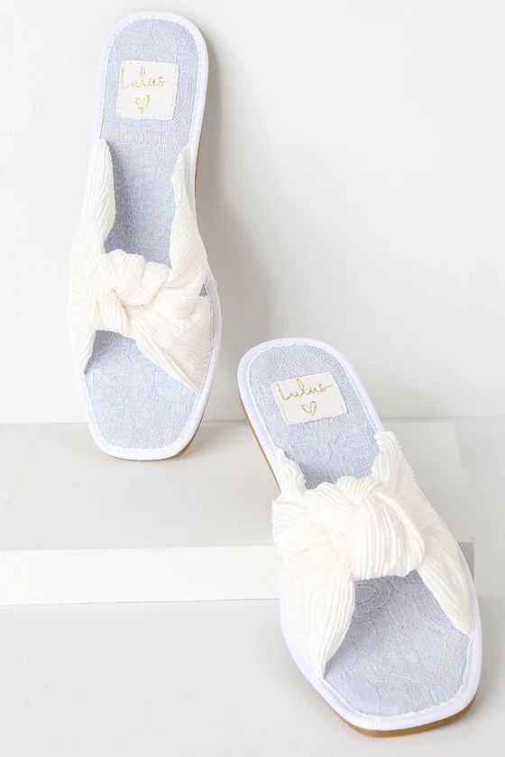 Azalea White Bridal Blue Knotted Slide Sandals | Lulus (US)