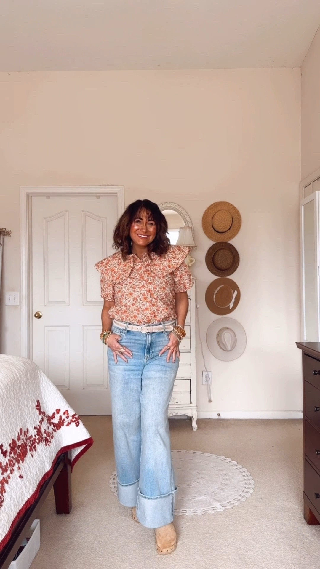 Love these jeans I would size down one they are super stretchy top is from Zara but I linked similar ones on Amazon!

Wide leg jeans// floral top // casual outfit // ootd

#LTKootd #LTKOver40