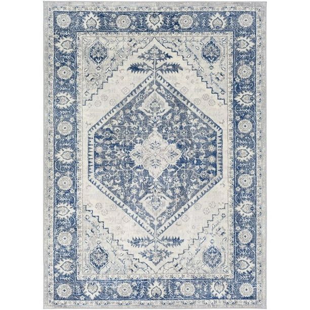 Monaco MOC-2330 6'7" x 9'6" Area Rug in Navy/Cream/Silver Gray/Medium Gray - Walmart.com | Walmart (US)