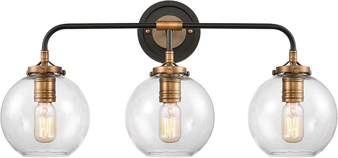 WILDSOUL 40043ABCL Modern Farmhouse 3-Light Globe Shade Bathroom Vanity Light Fixtures, Clear Gla... | Amazon (US)