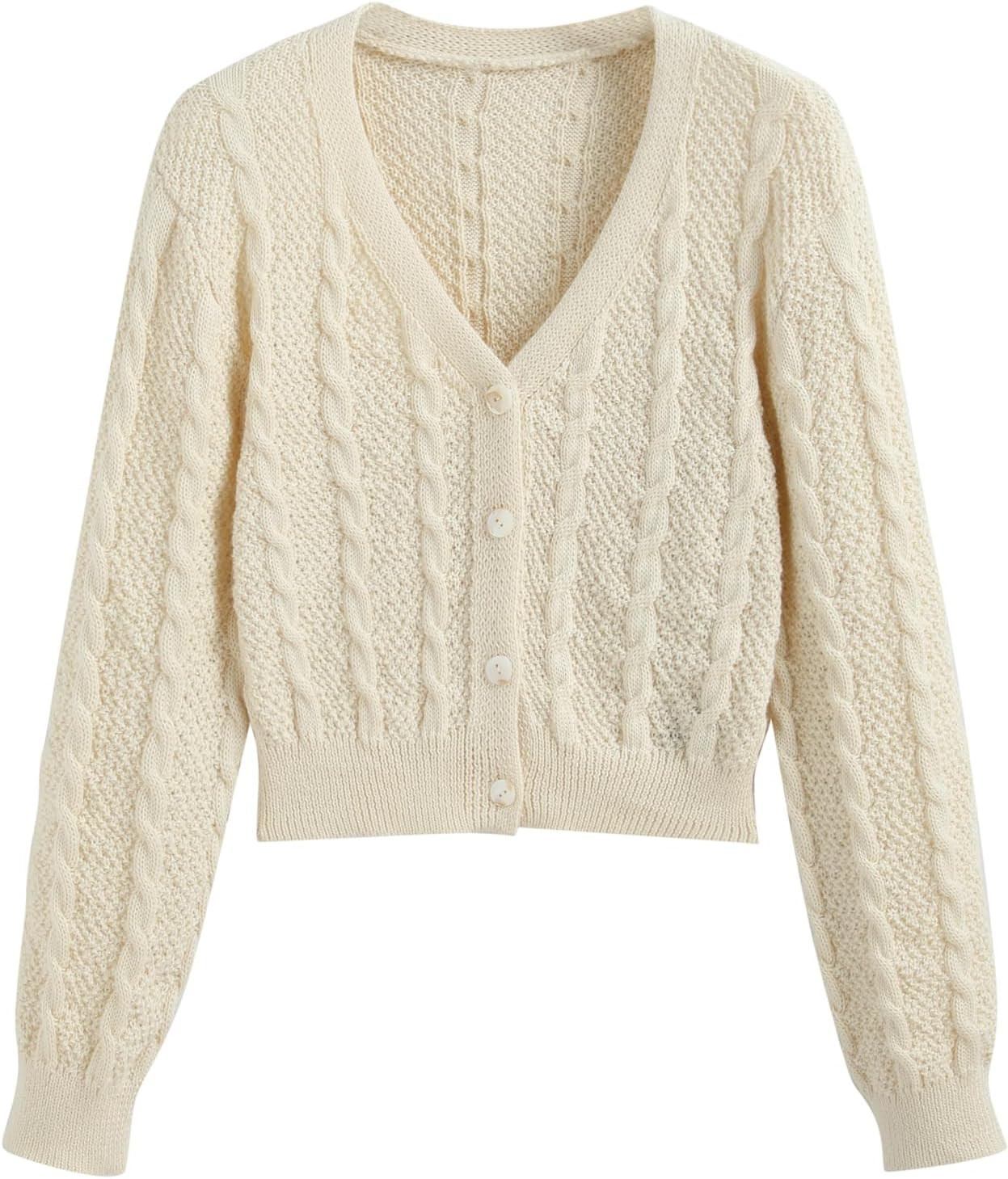 CIDER Women's V Neck Cable Knit Button Cardigan | Amazon (US)