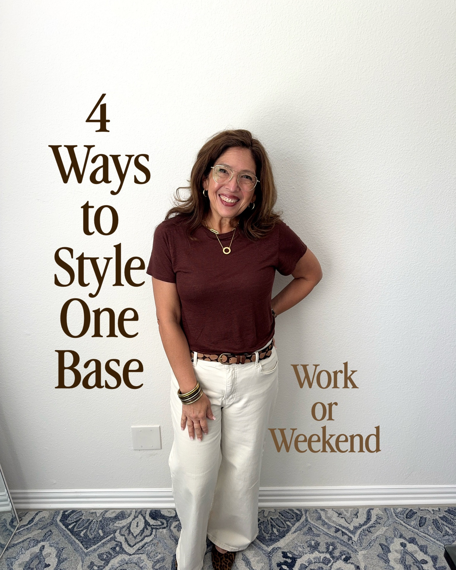 1️⃣ One brown top. 1️⃣ One pair of ivory jeans. 5️⃣ Five looks.
👉🏼 That’s it.

Base: brown top + ivory jeans + leopard belt + leopard ballet flats.

Then I changed the layer:
✨ Camel suede jacket ✨ Red faux leather jacket ✨ Brown blazer ✨ Camel cable knit cardigan

Same foundation. 
Completely different energy for work or weekend.

You don’t need more clothes. Picture the outfits already sitting in your closet differently.

The leopard belt and flats, plus the jewelry, are what pull every version together so it looks intentional instead of “I just threw this on.”

Authentic. On-brand. Confident. That’s the ABC Method in action, using what you already own.
If your closet feels stuck and you’re tired of wearing the same three things, DM me. 

I’ll can help you see what’s already in your closet.

I’m Elisa, a Dallas based wardrobe stylist, consultant, founder of Turnkey Style, and author of The Style Advantage: I Say What HR Can’t. 

I work one on one with professionals as well as with leaders and corporate teams to build authentic executive presence that drives real ROI.

👉🏼 I’m also a mom of two grown boys, a wife, a post-menopausal woman in business, 5’4”, a size 12/14 on the bottom and L on top. 

🙋🏻‍♀️ I’ve been everything from a size 10–18+, which is why fit, function, and real life always come first.

#LTKgrwm #LTKWorkwear #LTKSeasonal