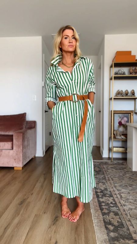 Stripped cotton dress in Kelly green and white stripes. Wearing a S. Use code LEANNE20 for 20% off 

#LTKstyletip #LTKFind #LTKunder100