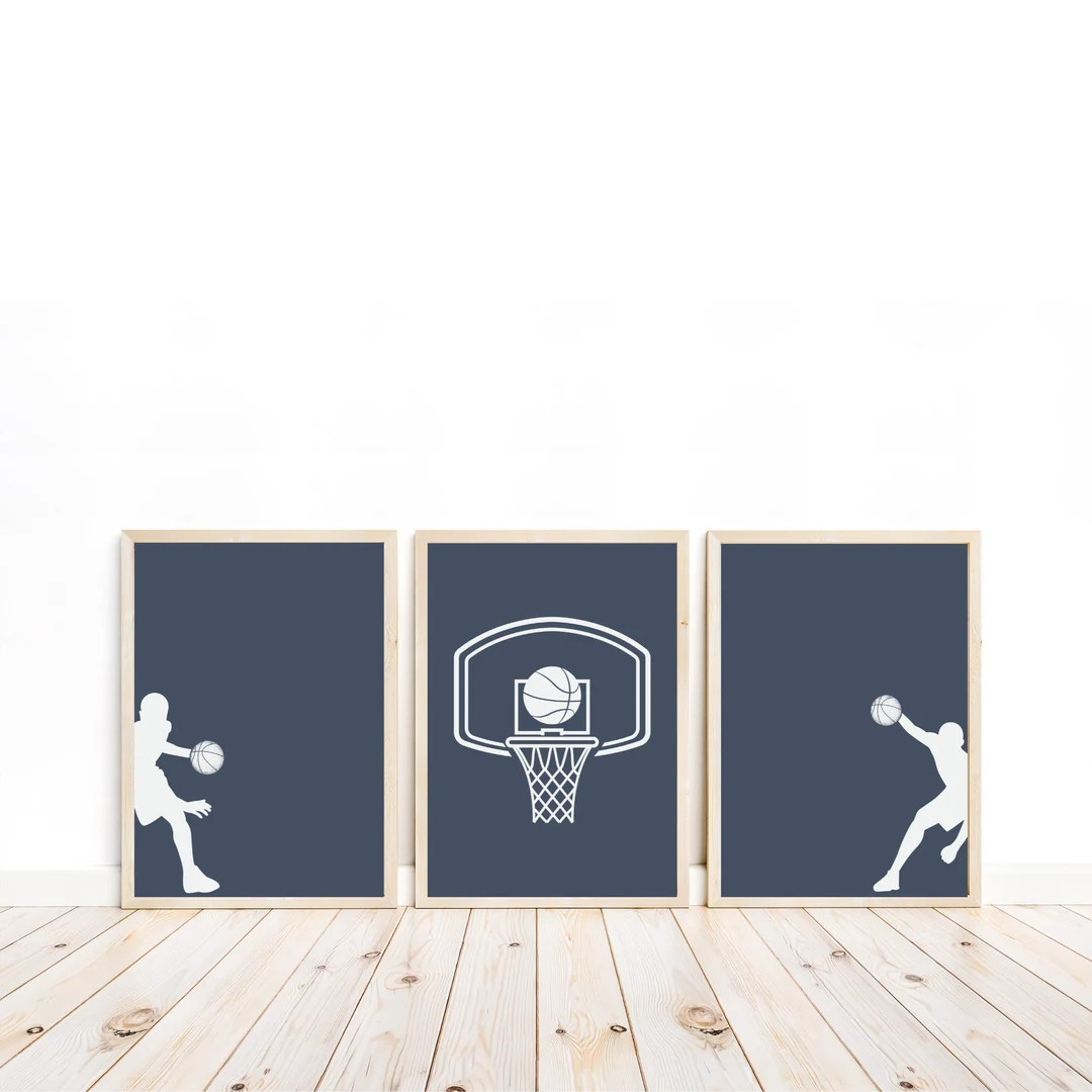 Set of 3 Basketball Prints Basketball Ring Navy Prints Boys Room Décor Basketball Poster Kids Ro... | Etsy (US)