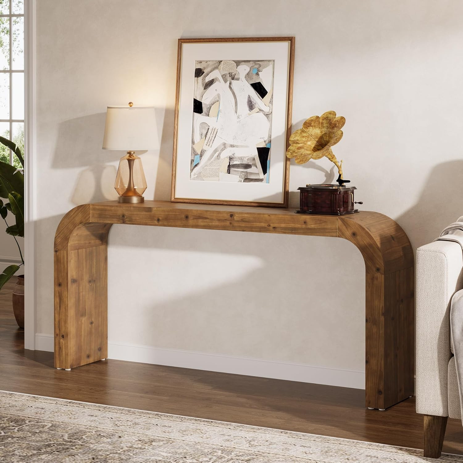 Amazon.com: TRIBEWOOD Solid Wood Console Table, 70.87-Inch Farmhouse Sofa Table with Waterfall Cu... | Amazon (US)