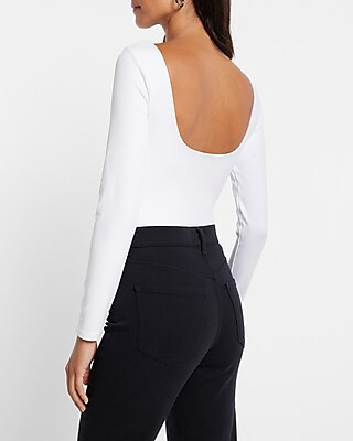 Body Contour Matte Long Sleeve Scoop Back Thong Bodysuit | Express