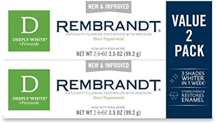 Rembrandt Deeply White + Peroxide Whitening Toothpaste, Peppermint Flavor, 3.5-Ounce (Pack of 2) ... | Amazon (US)