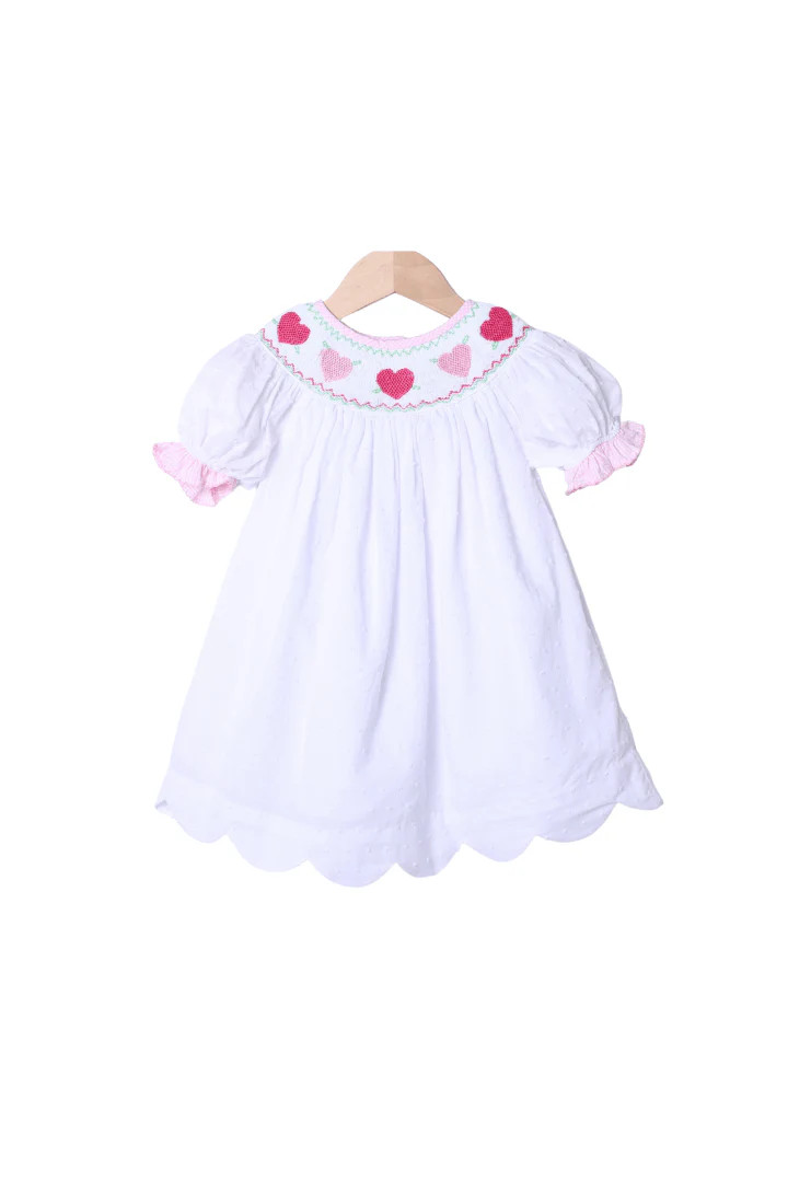 Smocked Heart Swiss Dot/Pink Gingham Scalloped Dress | The Smocked Flamingo