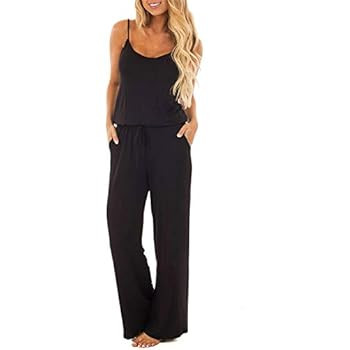 AMiERY Floral Printed Jumpsuit Women Halter Sleeveless Stretch Wide Long Pants Casual Jumpsuit Ro... | Amazon (US)