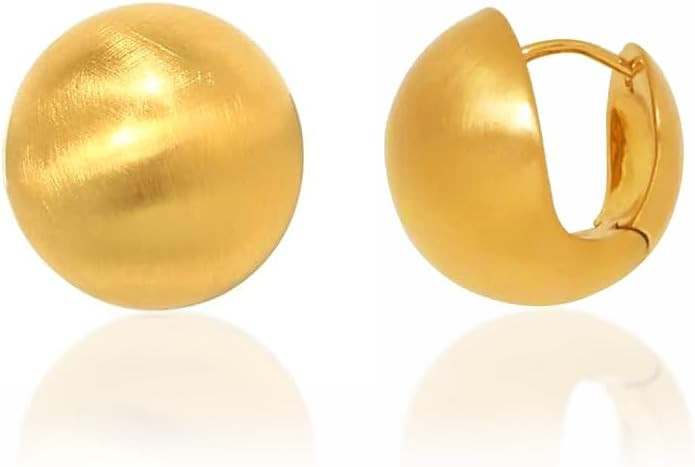 Half Ball Stud Earrings for Women Gold Ball Earring Mattle Gold Plated Brushed Button Earrings fo... | Amazon (US)