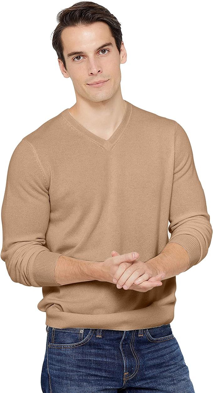 State Cashmere Men's Essential V-Neck Sweater 100% Pure Cashmere Classic Long Sleeve Pullover | Amazon (US)