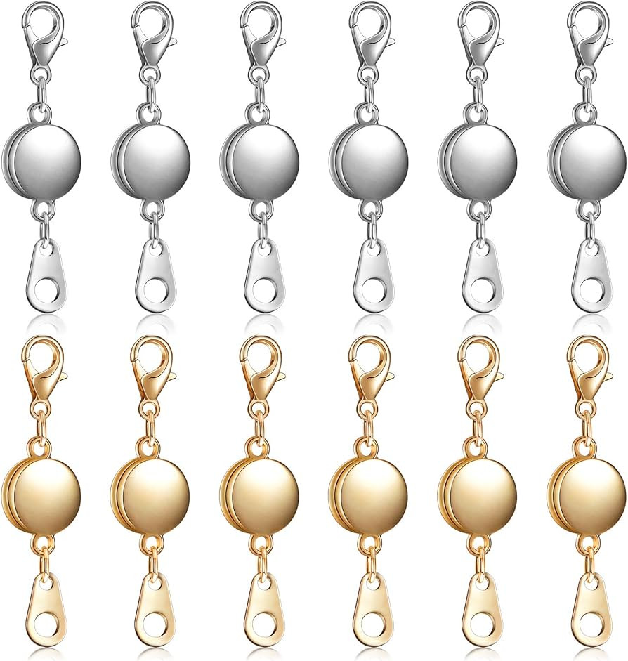 12 Pieces Locking Magnetic Jewelry Clasp Round Necklace Clasp Closures Bracelet Extender for Jewe... | Amazon (US)