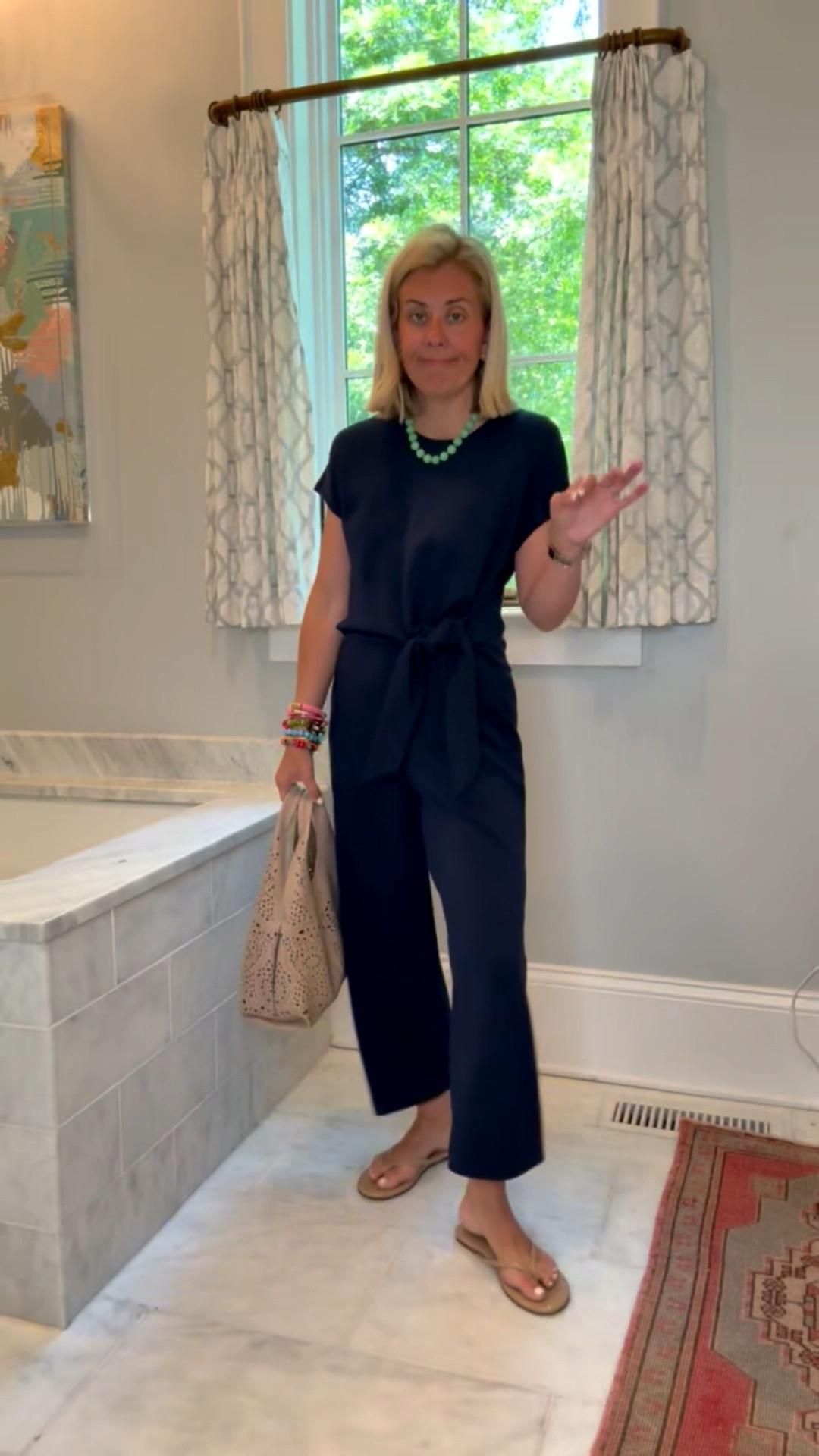 Go ahead and add to cart and thank me later! The most flattering and comfortable jumpsuit ever! I’m wearing small petite and 8 sandals. ￼

My Spanx sizing: 
Tees - xs
Shorts 5" - small
Long Sleeve Tee - xs
Rib Maxi Dress - small
Tie-Waist Jumpsuit - small petite
Tie-Waist Midi Dress - small
*Use Catherine20 for 20% off my bracelets
*Use Catherinexspanx for 15% off + free shipping on 1st order

#LTKdayinmylife #LTKstorytime #LTKOver40