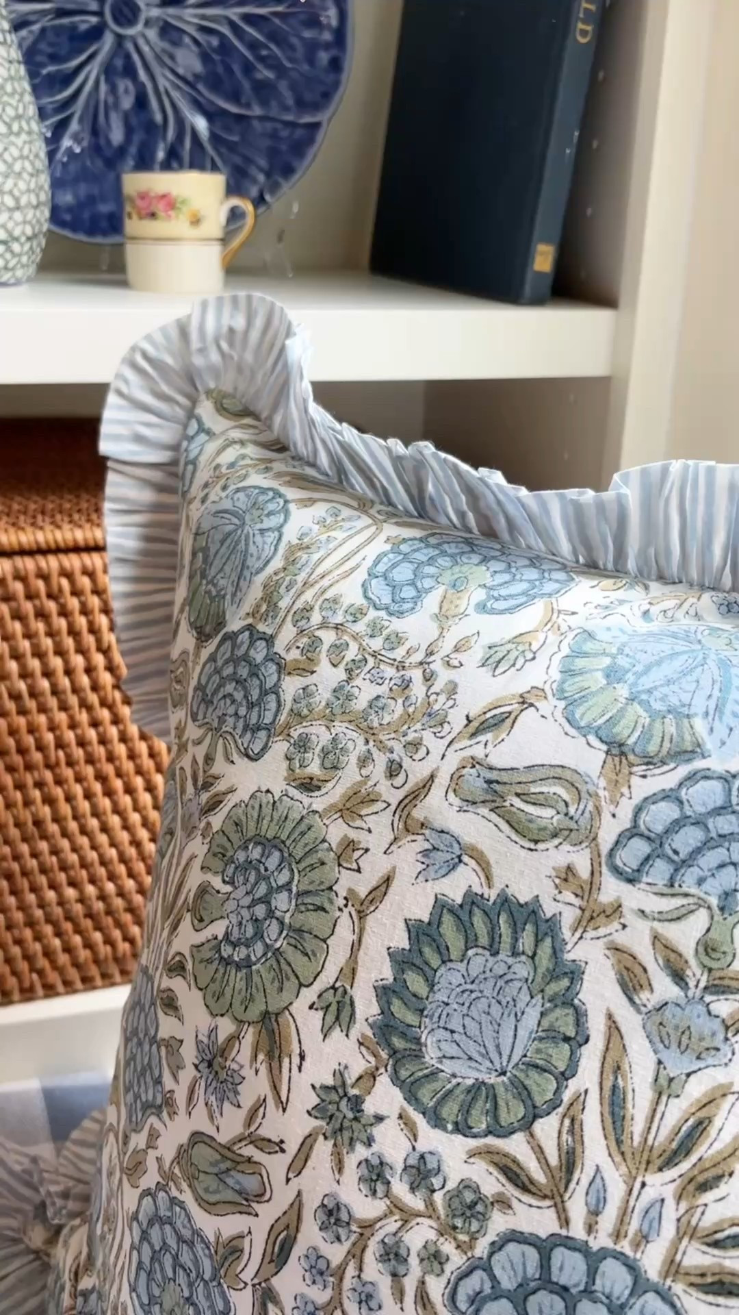 Affordable Amazon pillow covers - block print and floral with striped ruffle trim. I loved these so much I got another of the block print in green! They feel fresh for spring but versatile enough to use year round. 

#LTKHome #LTKSaleAlert #LTKSeasonal
