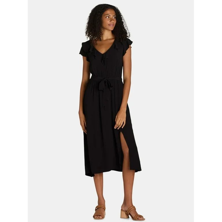 Time and Tru Women's and Women's Plus Ruffle Neck Midi Dress, Sizes XS-4X | Walmart (US)