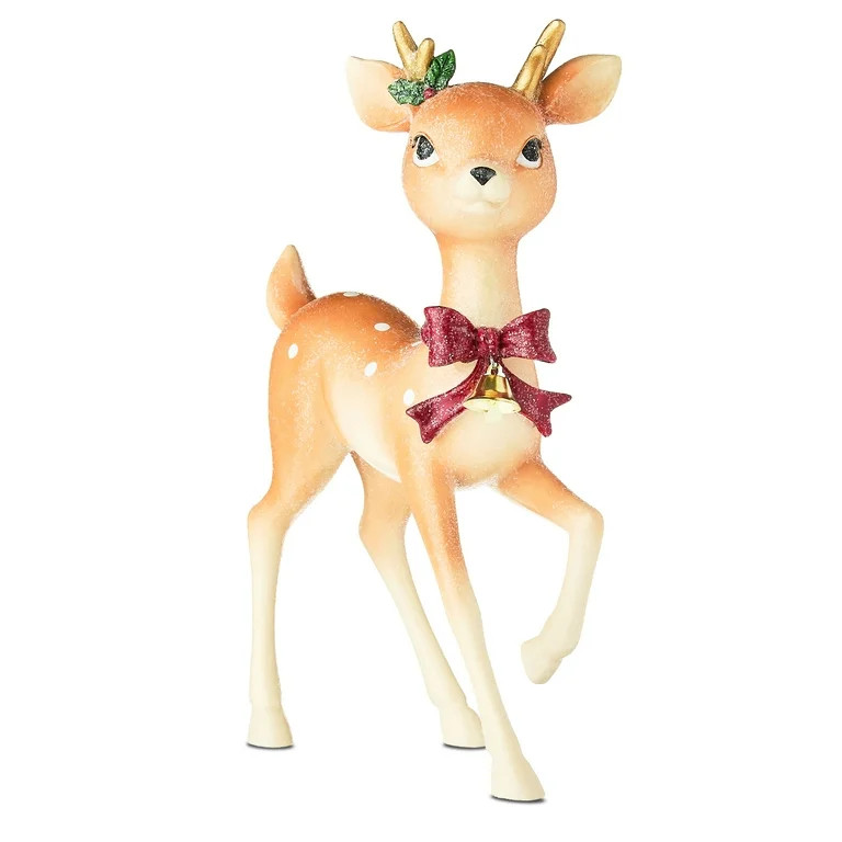 Standing Deer with Bow and Bell Christmas Tabletop Decoration, Multicolor, 11.1", by Holiday Time... | Walmart (US)