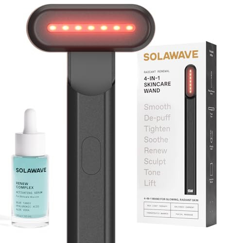 Solawave 4-in-1 Radiant Renewal Red Light Therapy Wand & Renew Complex Activation Serum | Beauty Device for Face & Neck | Serum Boosts Anti-Aging Effects, Reduces Wrinkles, Dark Circles & Puffiness | Amazon (US)