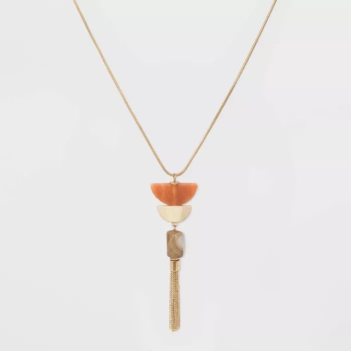 Semi-Precious with Worn Gold Tassel Pendant Necklace - Universal Thread™ | Target