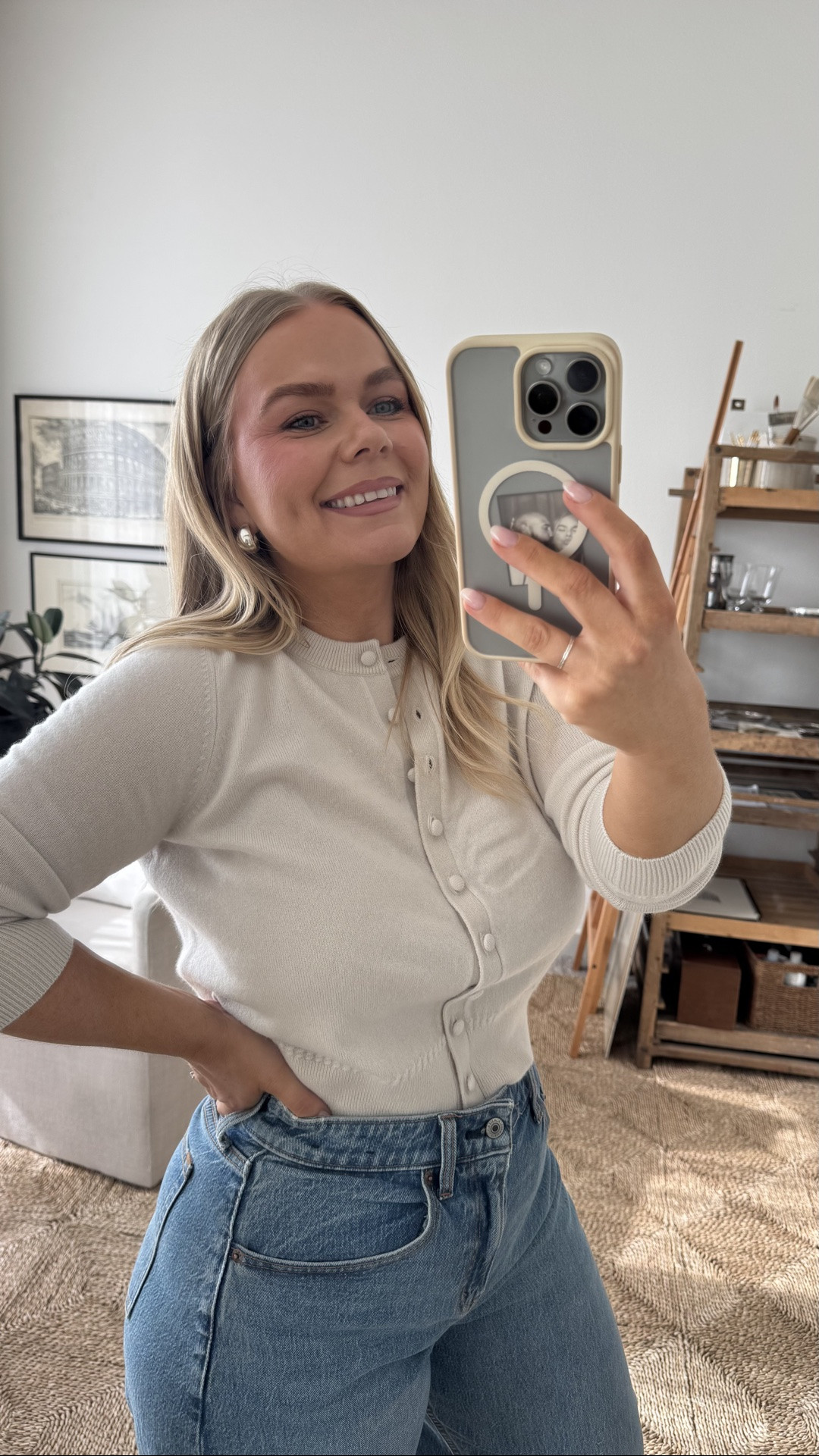Cashmere is a splurge but WORTH EVERY PENNY! Specifically Abercrombie’s cashmere cardigans. They are warm but not bulky (perfect for layering) and incredibly flattering AND timeless! I’m in size M. Use code DENIMAF to save an additional 15% off. @abercrombie #abercrombiepartner