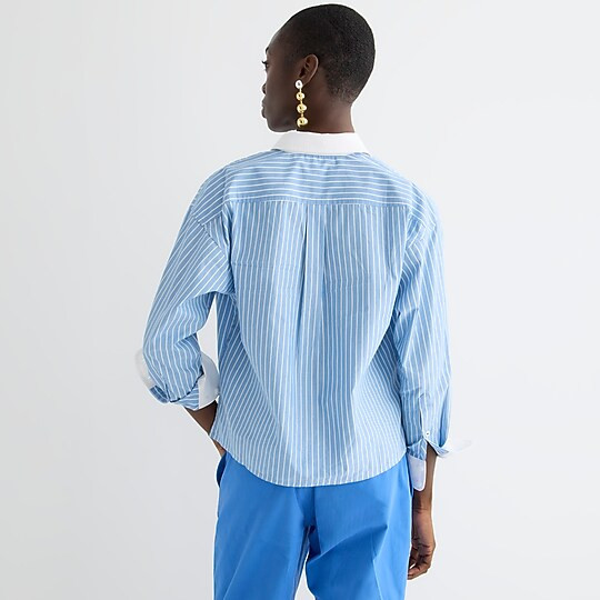 Relaxed-fit cropped cotton poplin shirt in easy stripe | J. Crew US