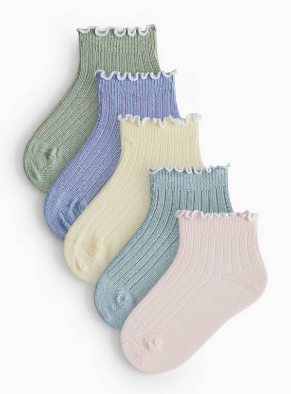 Pastel Lettuce Edge Detail Ankle Socks 5 Pack 1-6 months | Tu Clothing