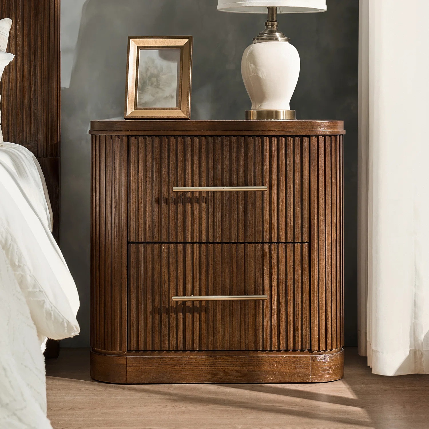 Graciana Modern 26''W 2-Drawer Fluted Nightstand with Built-in Power Strip and Minimal Assembly | Wayfair North America