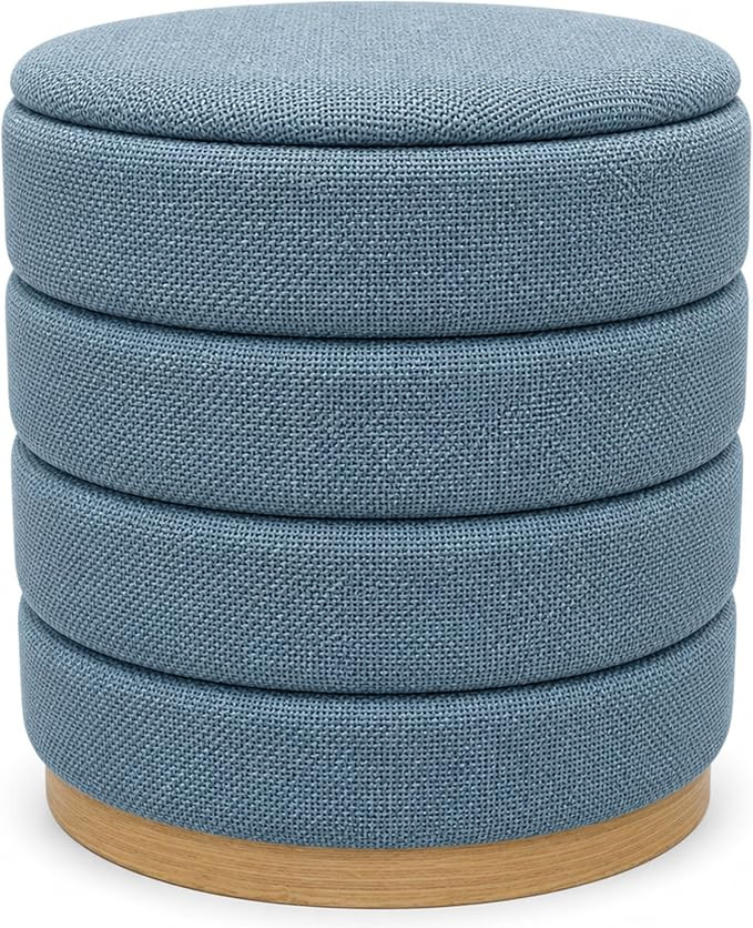 Ottoman Collection Stylish Linen Cylinder Storage Light Blue Round Footrest Vanity Stool Furnitur... | Amazon (US)