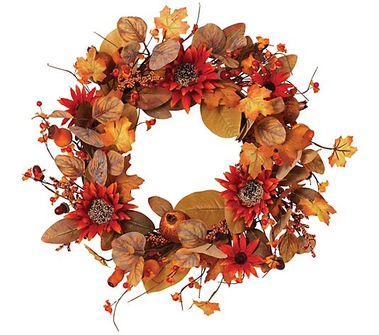 22"D Harvest Wreath, featuring fall leaves by Gerson Co - QVC.com | QVC
