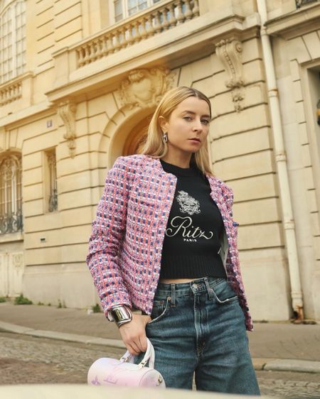 Running errands in Paris 
Tweed jacket from Iro
Cashmere knit  Frame x Ritz Paris
Balloon jeans 
Pastel Louis Vuitton bag

#LTKstyletip