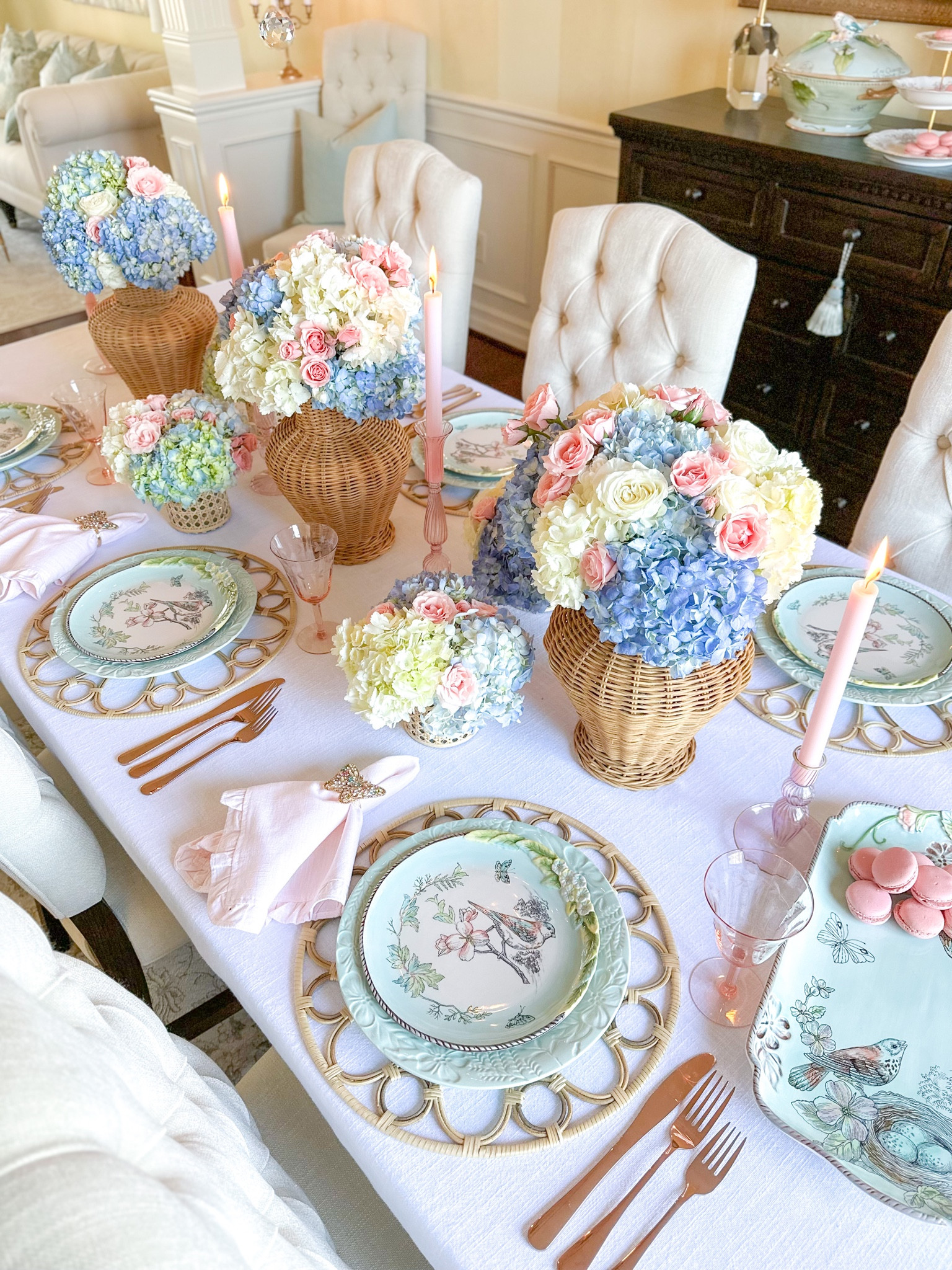 Shop my English garden tablescape!

Spring table, Easter table, tablescape inspo, spring decor, Easter decor, woven chargers, rattan vase, wicker vase, pink napkins, pink glassware, rose gold silverware, white tablecloth, Fitz and floyd, grand millennial, English country 

#LTKhome #LTKFind #LTKSeasonal