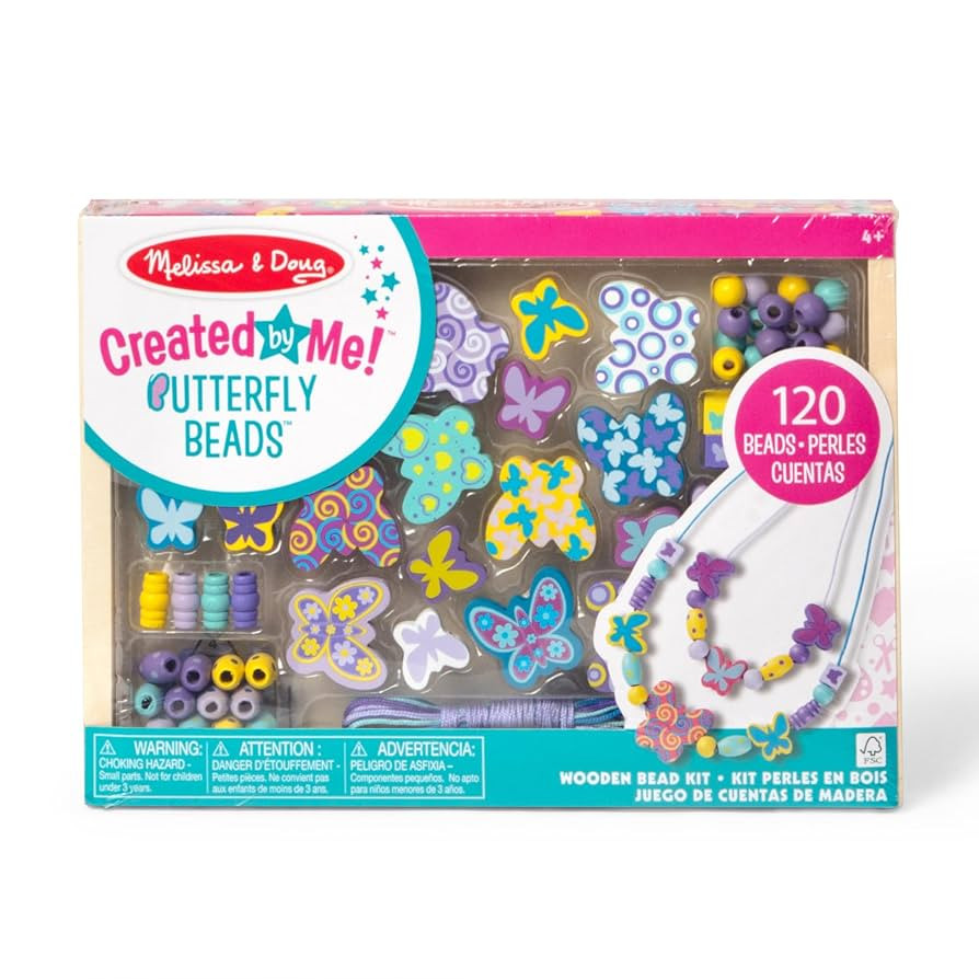 Melissa & Doug Created by Me! Butterfly Beads Wooden Bead Kit, 150+ Beads for Jewelry-Making | Amazon (US)