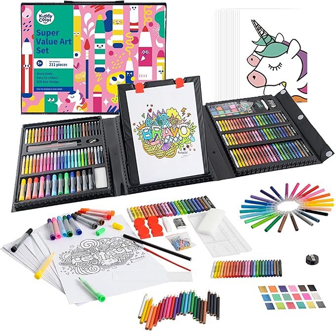 KIDDYCOLOR 211pcs Kids Art Supplies, Portable Painting & Drawing Art Kit for Kids with Oil Pastel... | Amazon (US)