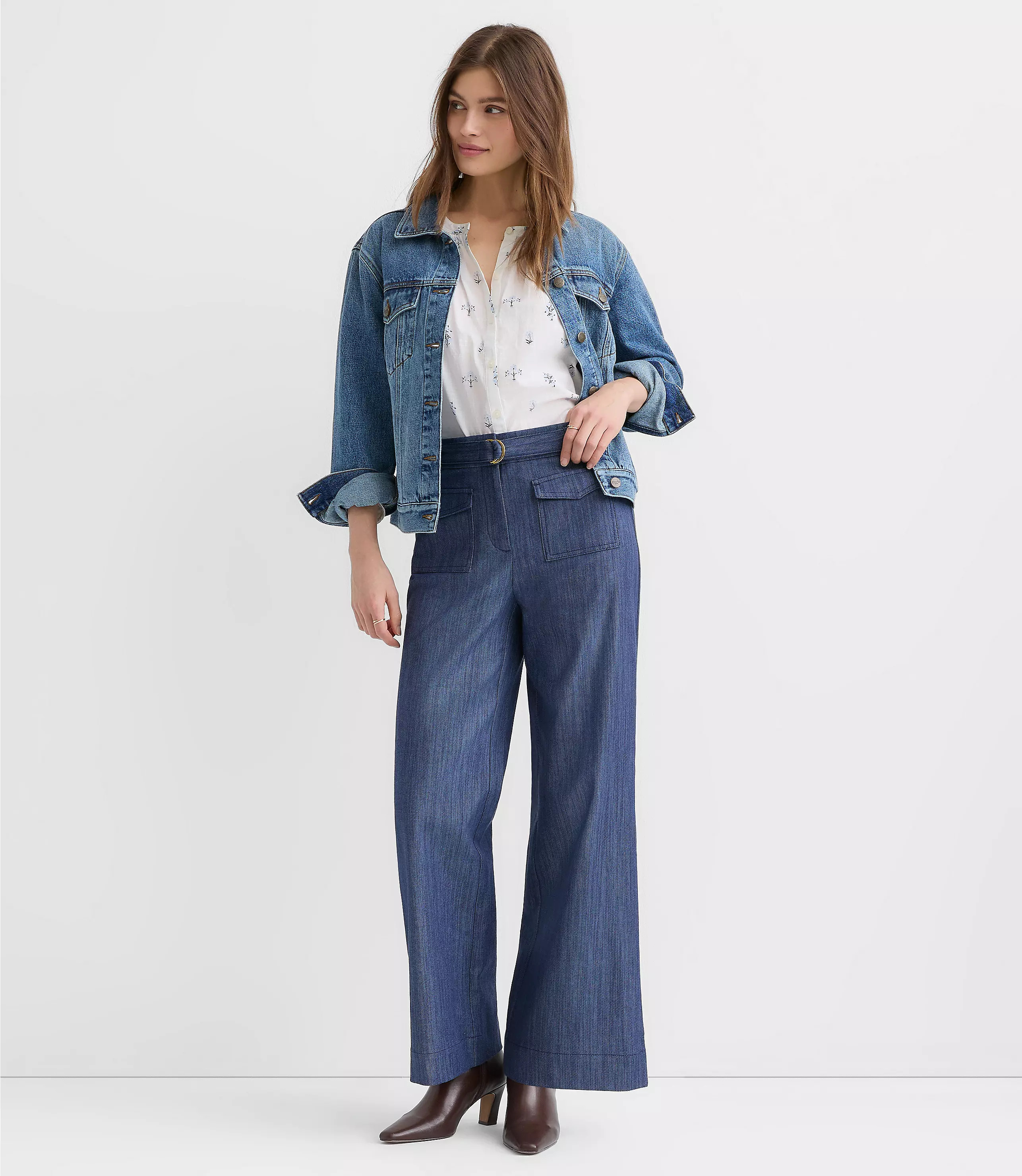 Belted Palmer Wide Leg Pants in Refined Denim | LOFT