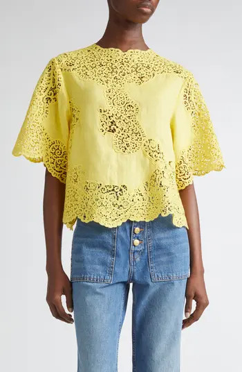Ulla Johnson Kadene Lace Linen Top | Nordstrom | Nordstrom