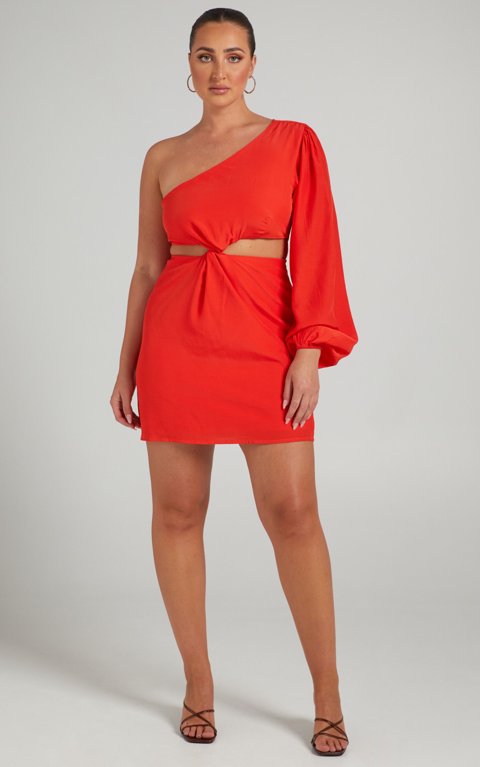 Glannica One Shoulder Mini Dress with Twist Front in Red | Showpo | Showpo - deactived